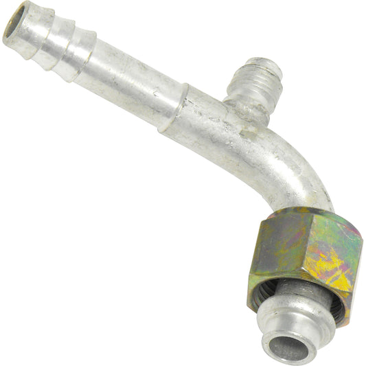 Aluminum 90º Female Oring Barb Fitting w/ Svc Port
