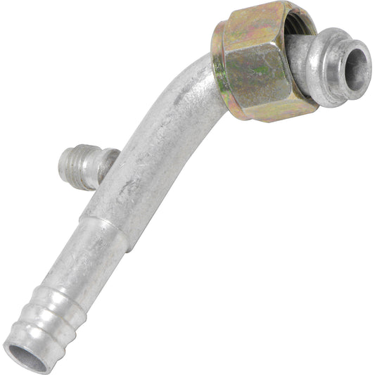 Aluminum 90º Female Oring Barb Fitting w/ Svc Port