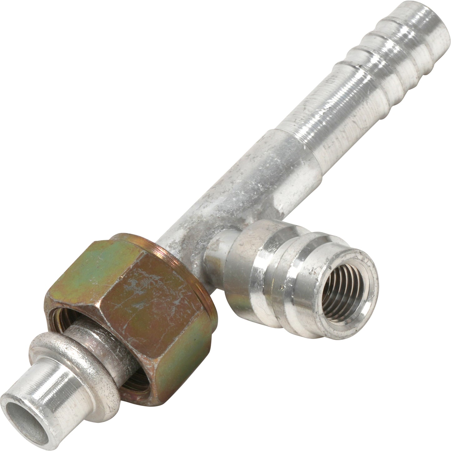 Conector hembra de espiga con junta tórica de aluminio con puerto de servicio