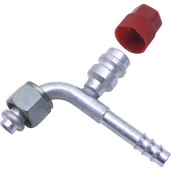 compare product Aluminum 90º Female Oring Barb Fitting w/ Svc Port