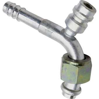 compare product Aluminum 90º Female Oring Barb Fitting w/ Svc Port 13/32