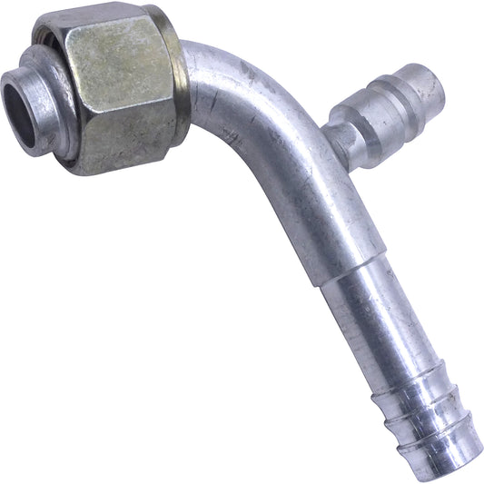 Aluminum 90º Female Oring Barb Fitting w/ Svc Port