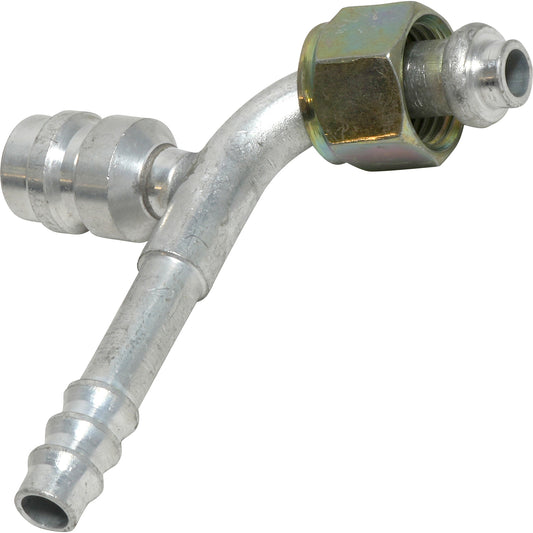 Aluminum 45º Female Oring Barb Fitting w/ Svc Port
